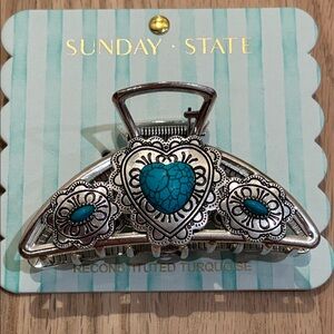 NWT Sunday State Silver and Turquoise Hair Claw Clip